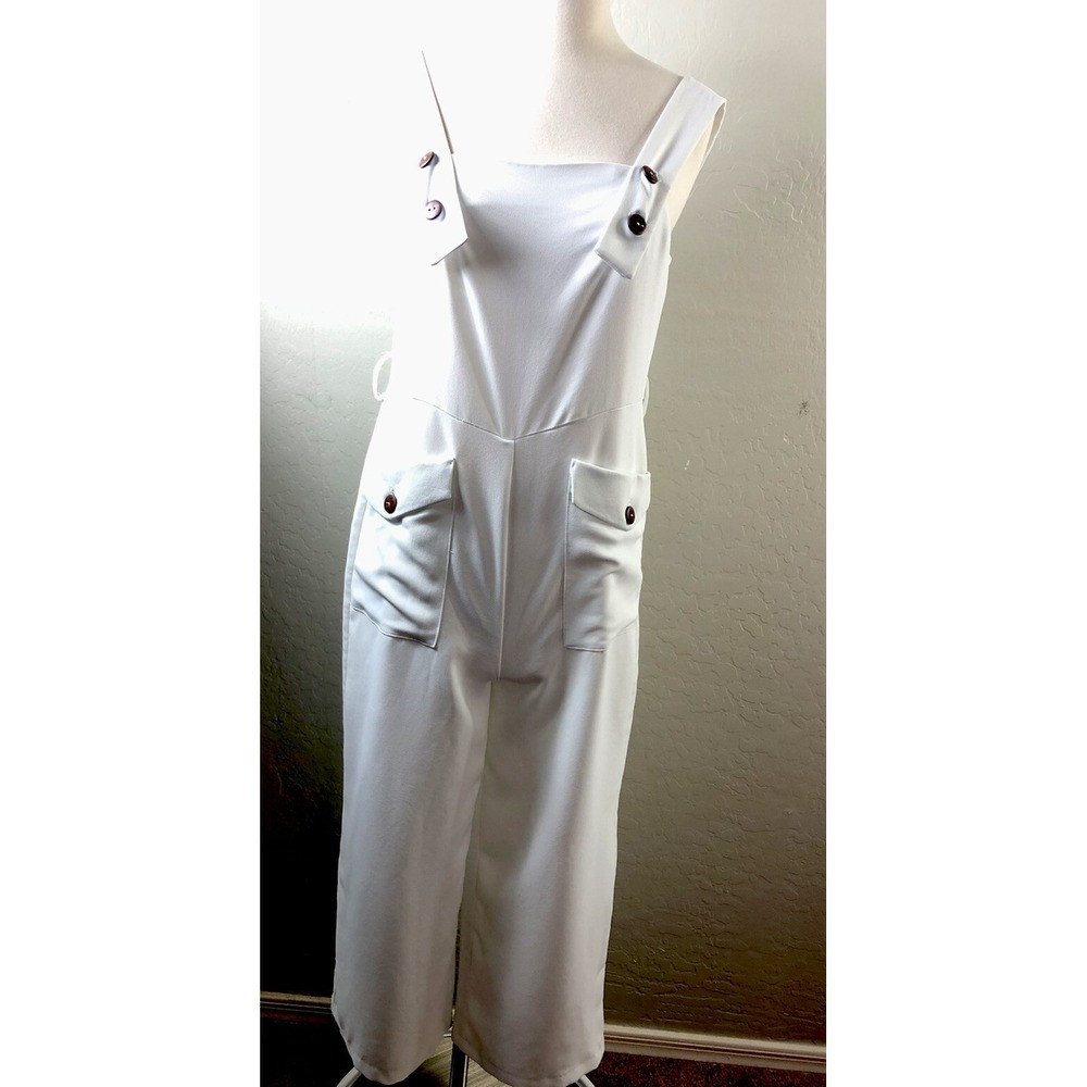 TOPSHOP Womens 4 White Overalls Jumpsuit Cropped *No Belt* - Picture 1 of 8